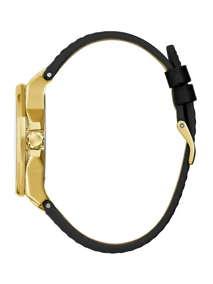 Watches Women Insignia Black Leather Analog Watch Yellow GoldBlack GUESS Watches Women Insignia Black Leather Analog Watch Yellow GoldBlack GUESS