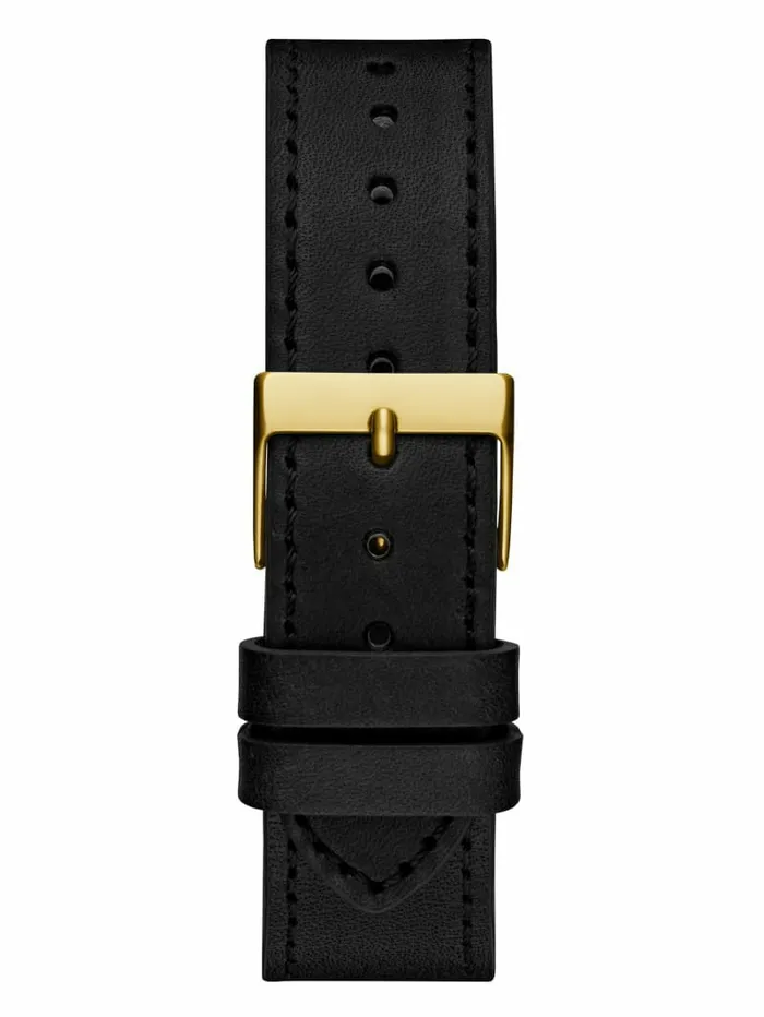 Watches Women Insignia Black Leather Analog Watch Yellow GoldBlack GUESS Watches Women Insignia Black Leather Analog Watch Yellow GoldBlack GUESS