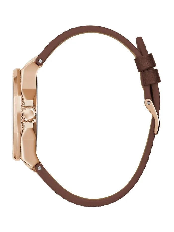 Watches Women Insignia Brown Leather Analog Watch Rose Gold GUESS Watches Women Insignia Brown Leather Analog Watch Rose Gold GUESS