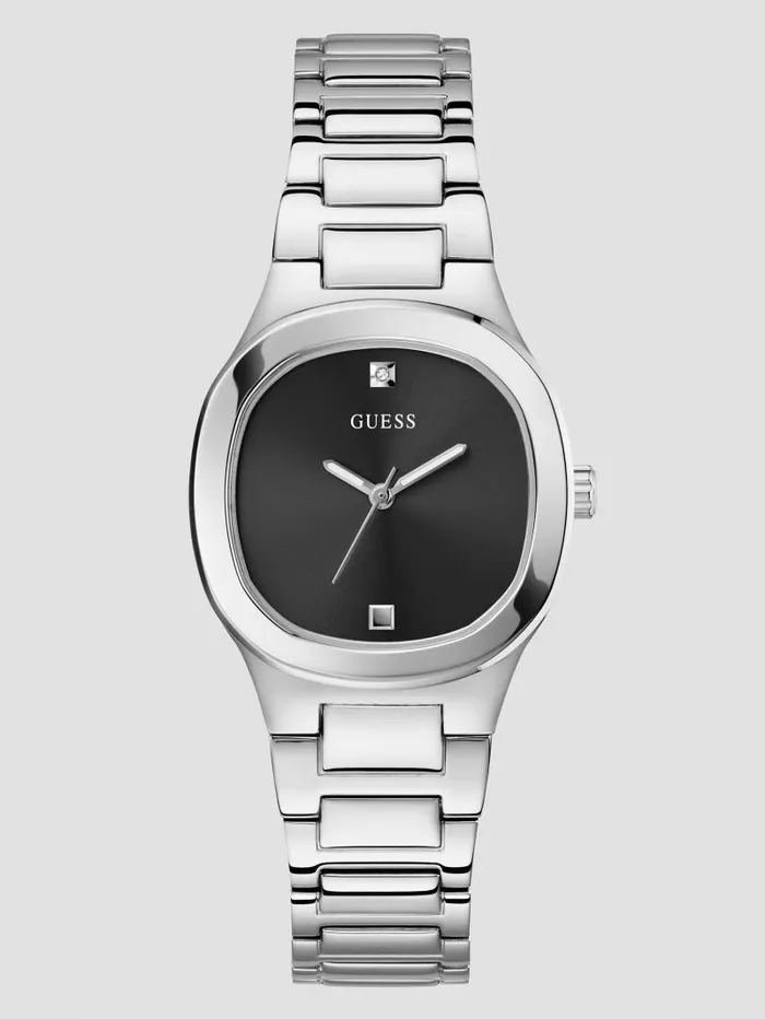 Watches Women SilverTone and Black Diamond Analog Watch Silver GUESS