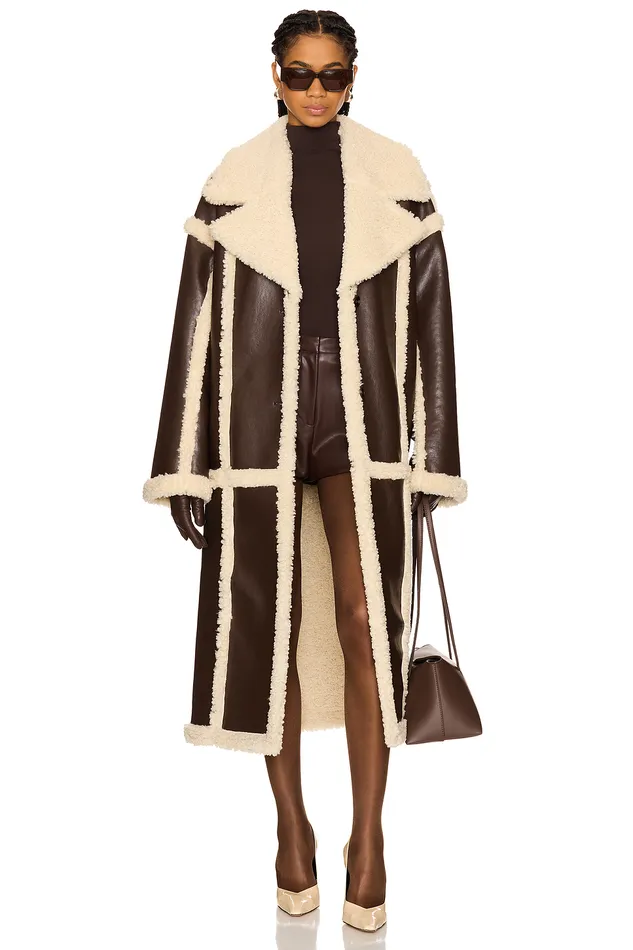Wayne Faux Shearling Coat Brown Women Lovers and Friends Leather