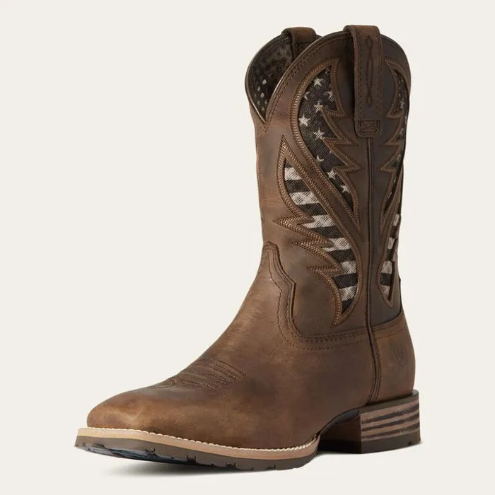 Western Boots Men Ariat Hybrid VentTEK Western Boot Distressed Brown