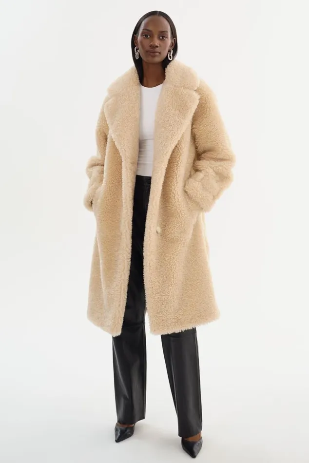 Women ADINA Sherpa Coat Beige LAMARQUE Sherpa
