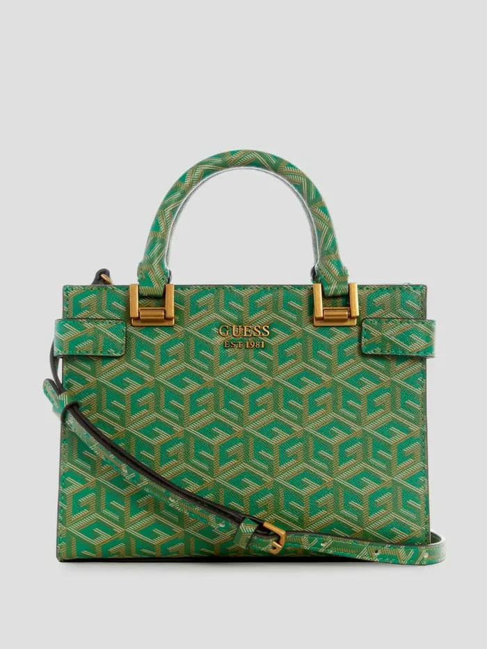 Women Atene Mini Satchel Forest Logo Handbags GUESS