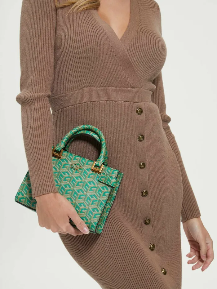 Women Atene Mini Satchel Forest Logo Handbags GUESS