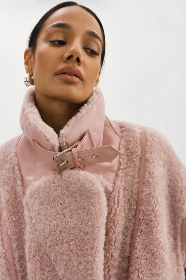 Women BADU Oversized Faux Shearling Jacket Light Pink LAMARQUE Sherpa