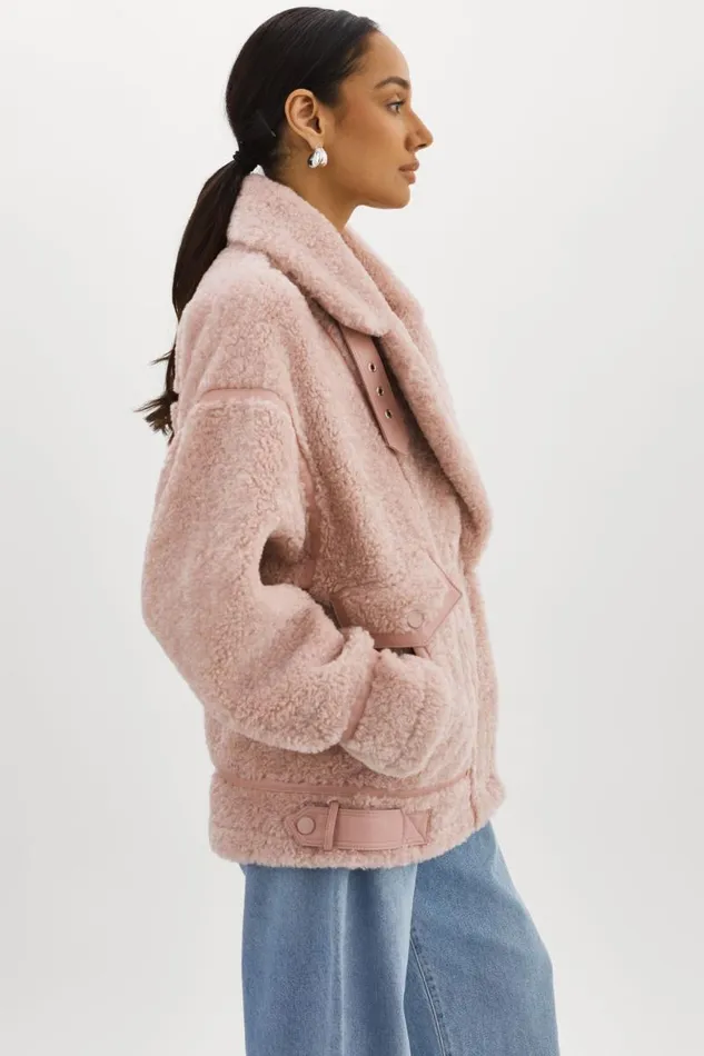 Women BADU Oversized Faux Shearling Jacket Light Pink LAMARQUE Sherpa
