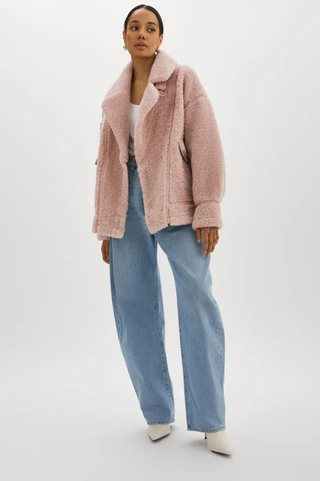 Women BADU Oversized Faux Shearling Jacket Light Pink LAMARQUE Sherpa