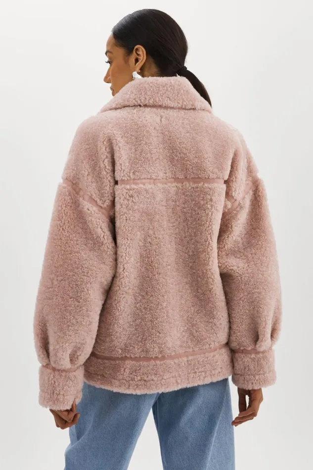 Women BADU Oversized Faux Shearling Jacket Light Pink LAMARQUE Sherpa