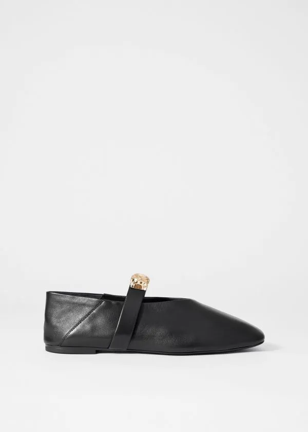 Women Ballerinas and Other Stories Embellished Leather Ballet Flats Black