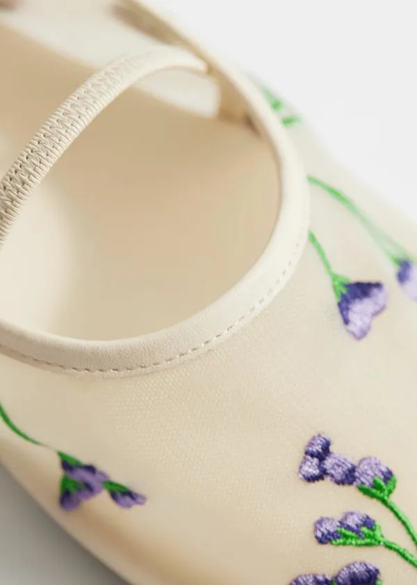 Women Ballerinas and Other Stories FloralEmbroidered Ballet Flats Dusty White