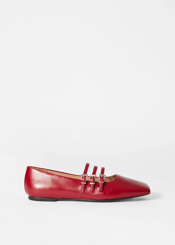 Women Ballerinas and Other Stories MaryJane Leather Ballet Flats Ruby Red