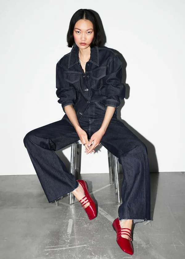 Women Ballerinas and Other Stories MaryJane Leather Ballet Flats Ruby Red
