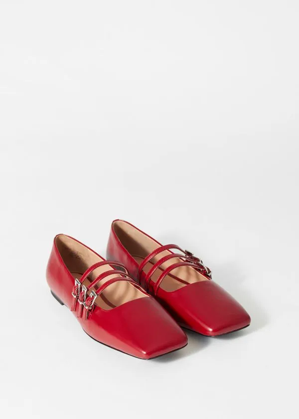 Women Ballerinas and Other Stories MaryJane Leather Ballet Flats Ruby Red