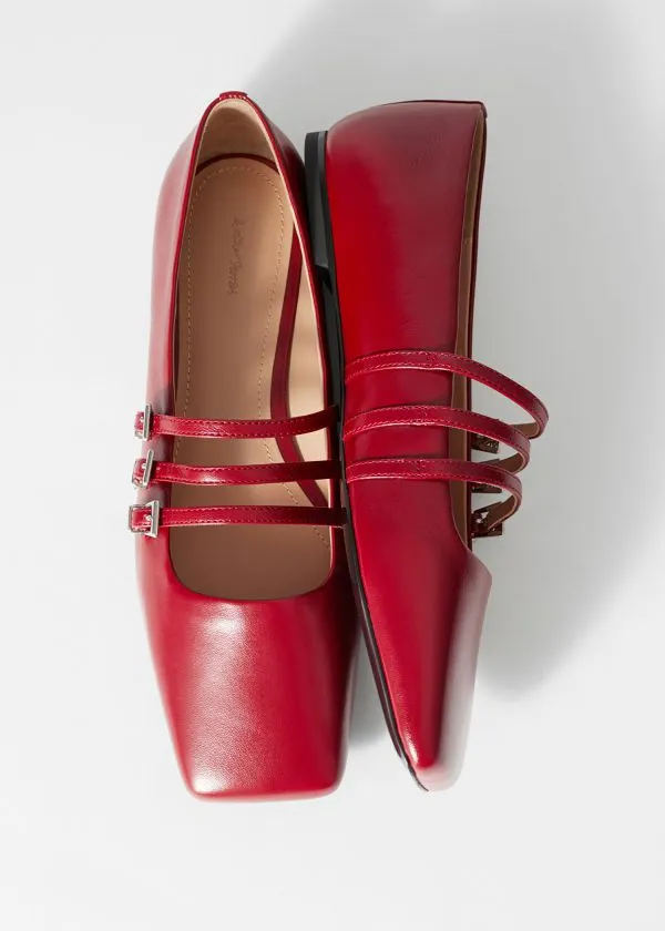 Women Ballerinas and Other Stories MaryJane Leather Ballet Flats Ruby Red