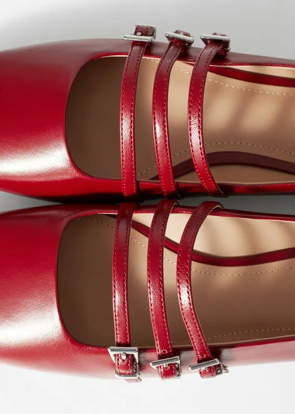 Women Ballerinas and Other Stories MaryJane Leather Ballet Flats Ruby Red