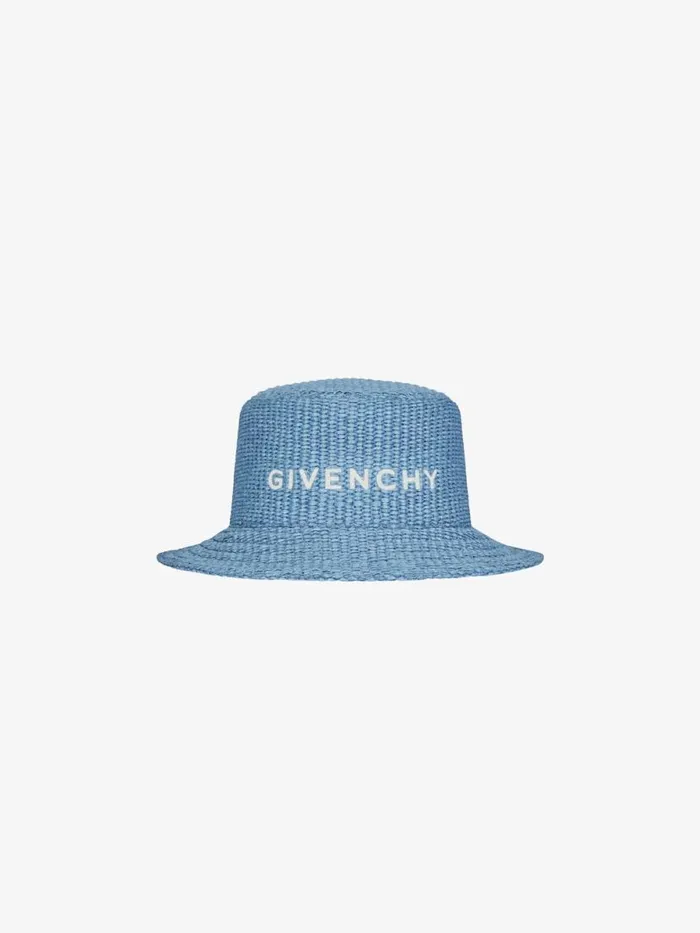 Women Beanies and Caps Givenchy GIVENCHY Bucket Hat In Raffia Denim Blue