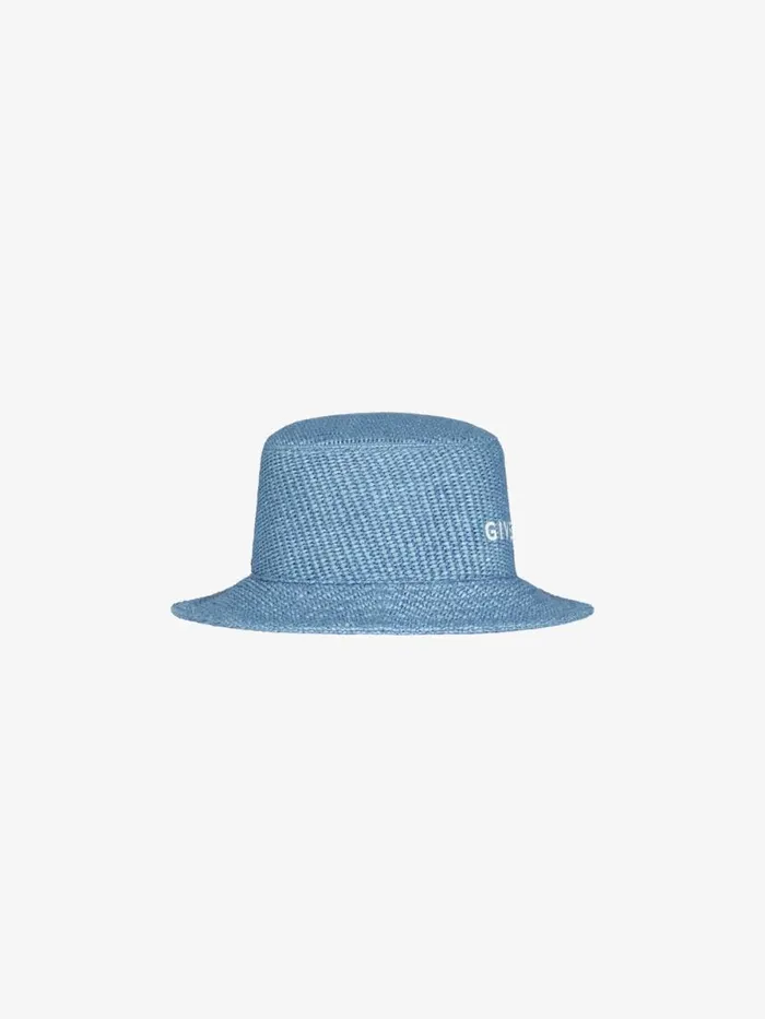 Women Beanies and Caps Givenchy GIVENCHY Bucket Hat In Raffia Denim Blue
