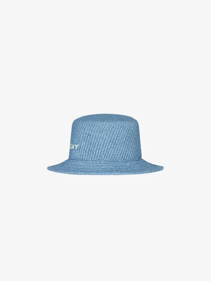Women Beanies and Caps Givenchy GIVENCHY Bucket Hat In Raffia Denim Blue
