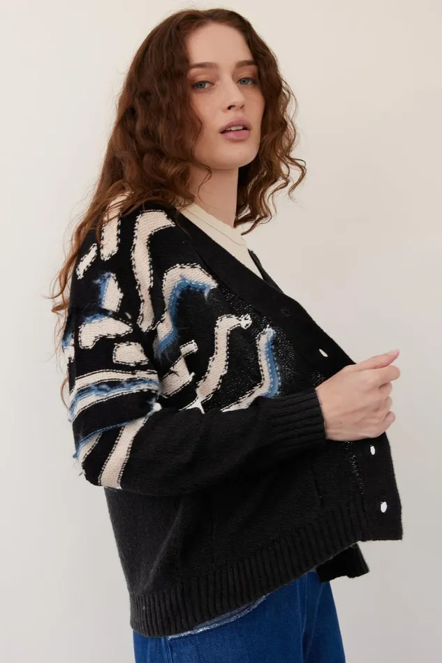 Women Black Chalk Accra Cardigan Raquel Allegra Sweaters and Knits