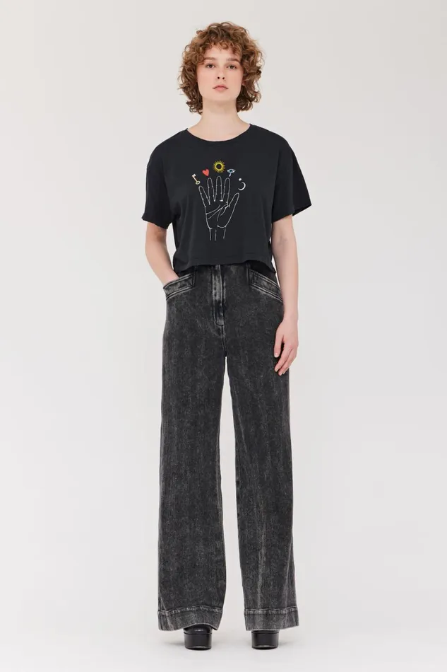 Women Black Cosmic Hand Claudia Top Raquel Allegra TShirts