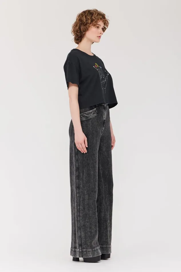 Women Black Cosmic Hand Claudia Top Raquel Allegra TShirts