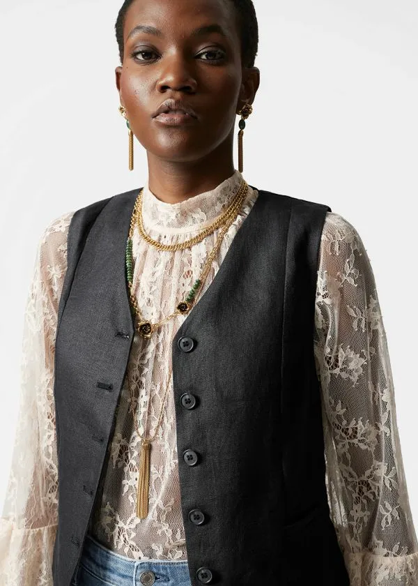 Women Blazers and Waistcoats and Other Stories Tailored Linen Waistcoat Black