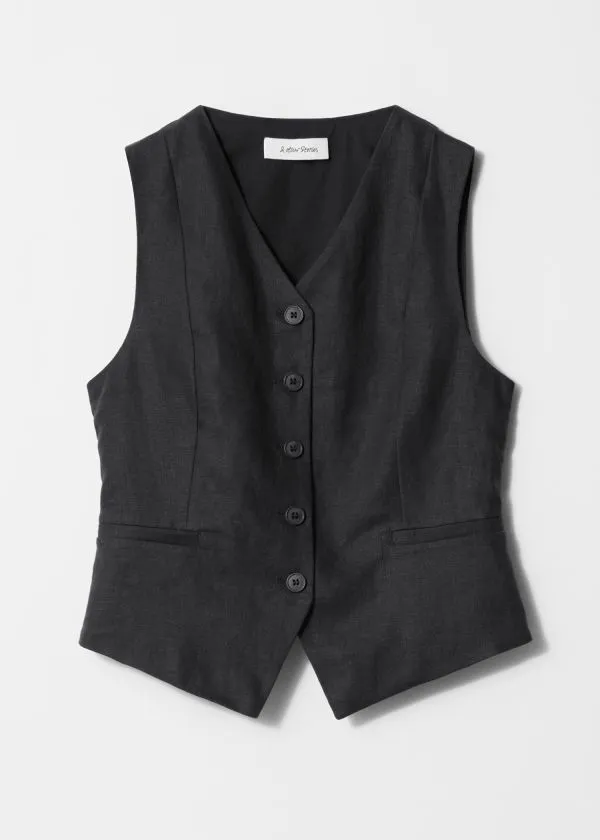 Women Blazers and Waistcoats and Other Stories Tailored Linen Waistcoat Black