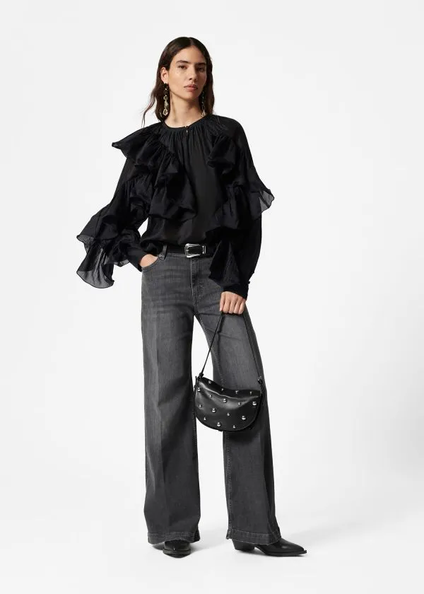 Women Blouses and Shirts and Other Stories Asymmetric Ruffle Blouse Black