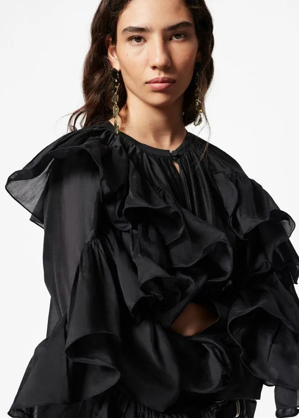 Women Blouses and Shirts and Other Stories Asymmetric Ruffle Blouse Black