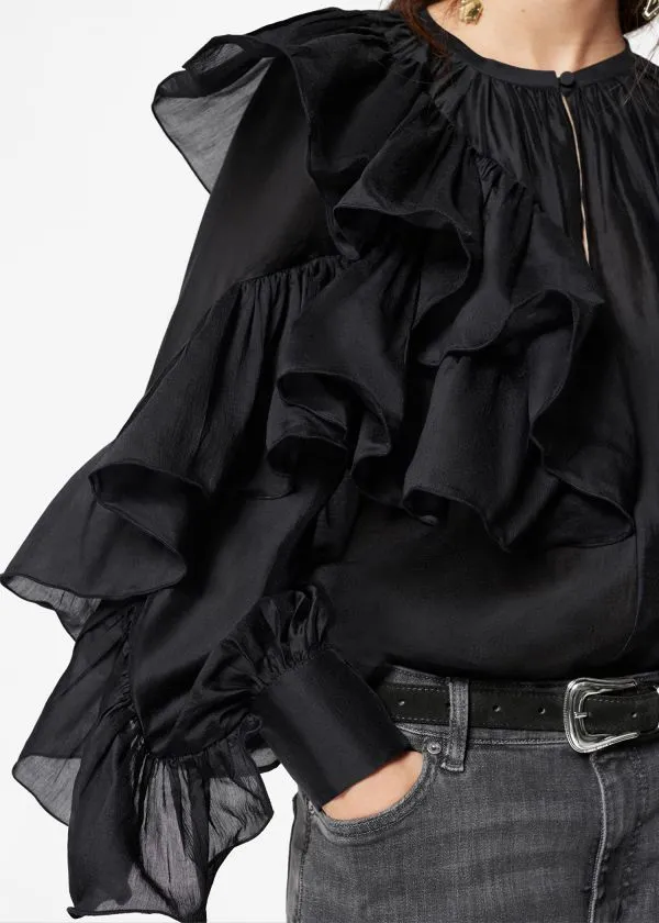 Women Blouses and Shirts and Other Stories Asymmetric Ruffle Blouse Black