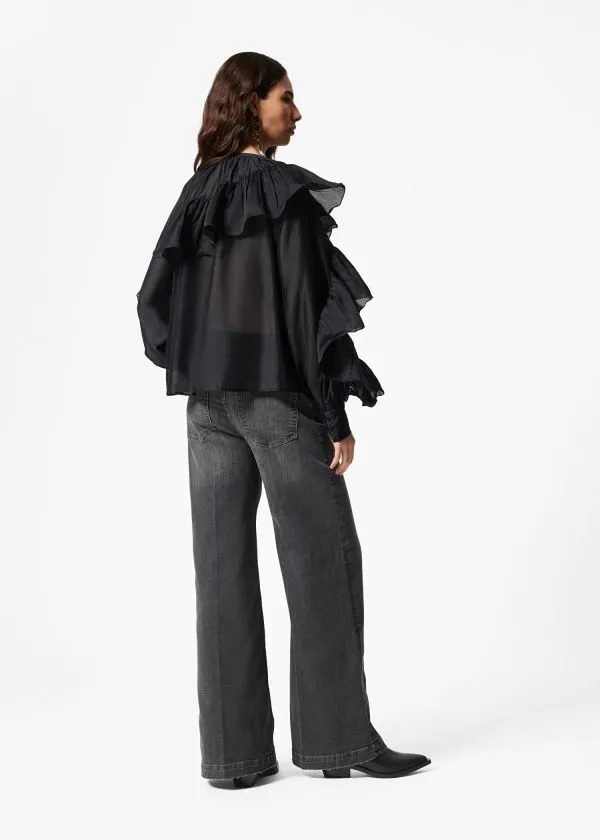 Women Blouses and Shirts and Other Stories Asymmetric Ruffle Blouse Black