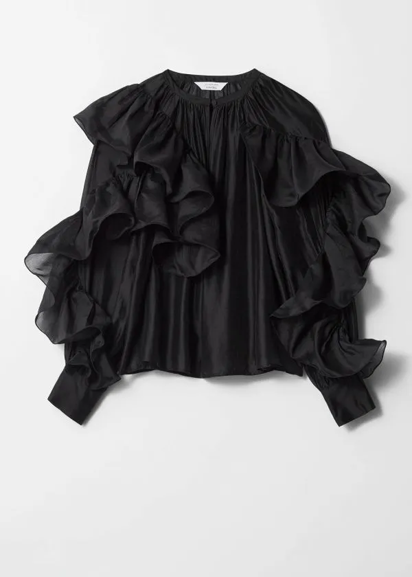 Women Blouses and Shirts and Other Stories Asymmetric Ruffle Blouse Black