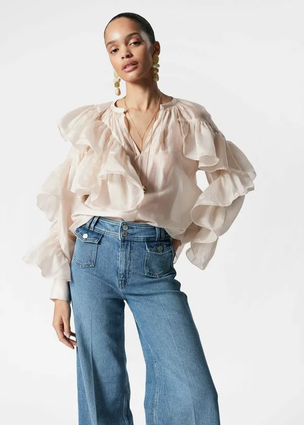Women Blouses and Shirts and Other Stories Asymmetric Ruffle Blouse Cream
