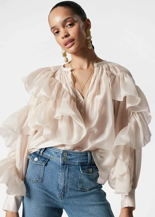 Women Blouses and Shirts and Other Stories Asymmetric Ruffle Blouse Cream
