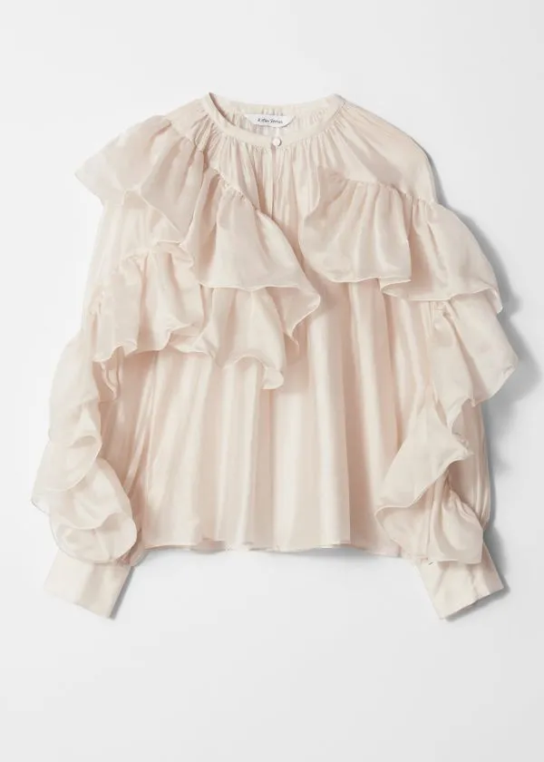Women Blouses and Shirts and Other Stories Asymmetric Ruffle Blouse Cream