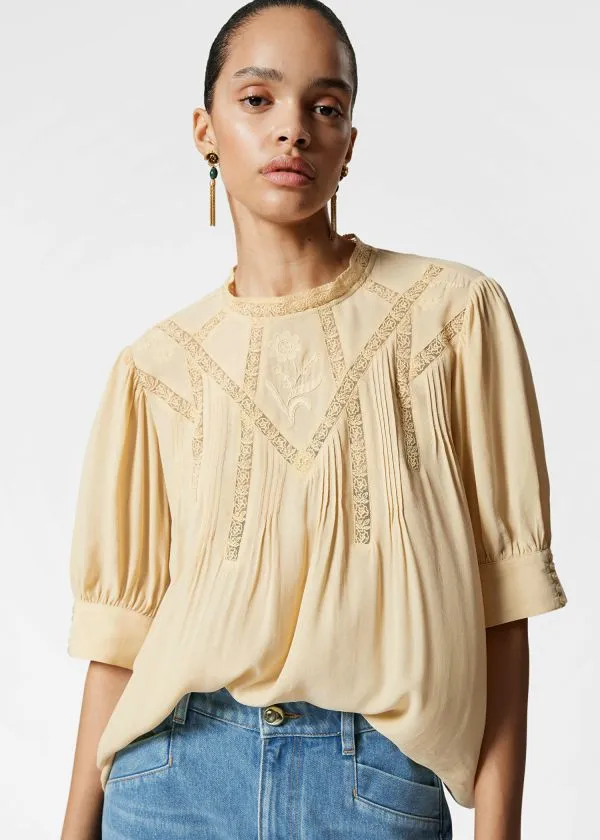 Women Blouses and Shirts and Other Stories Embroidered Lace Blouse Yellow
