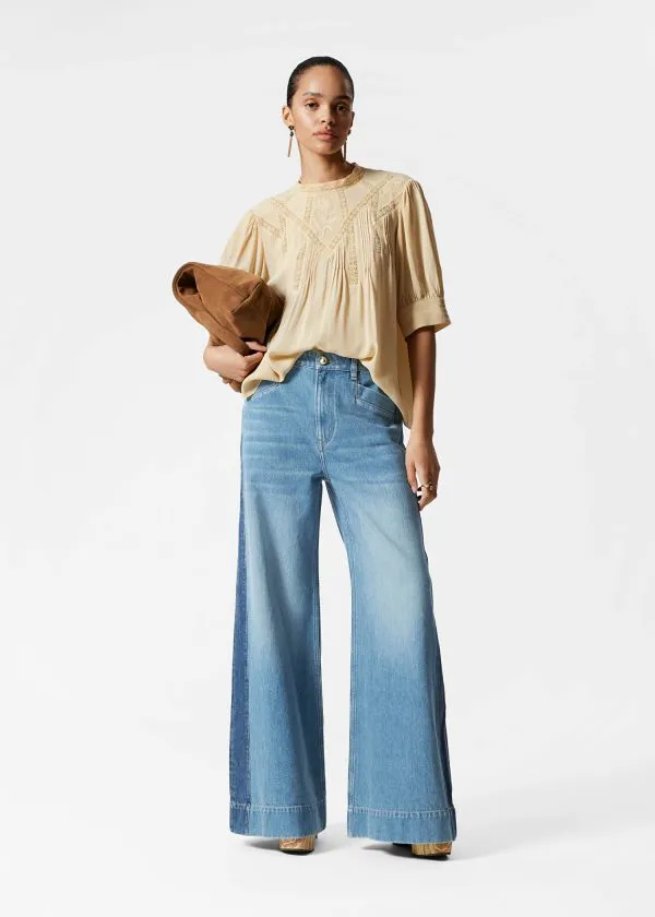 Women Blouses and Shirts and Other Stories Embroidered Lace Blouse Yellow