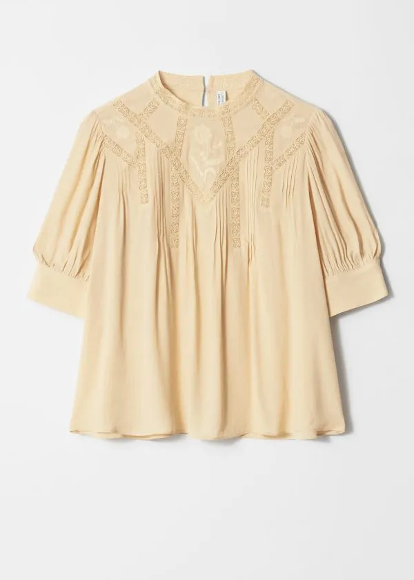 Women Blouses and Shirts and Other Stories Embroidered Lace Blouse Yellow