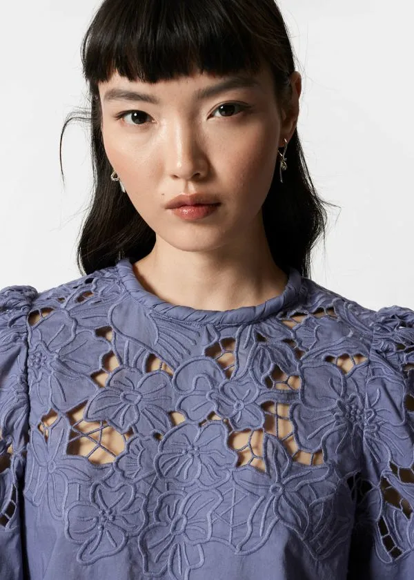 Women Blouses and Shirts and Other Stories Embroidered PuffSleeve Blouse Purple