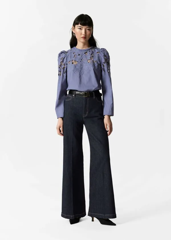 Women Blouses and Shirts and Other Stories Embroidered PuffSleeve Blouse Purple