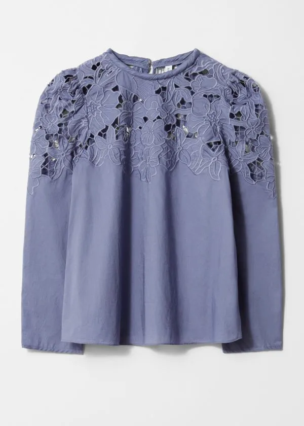 Women Blouses and Shirts and Other Stories Embroidered PuffSleeve Blouse Purple