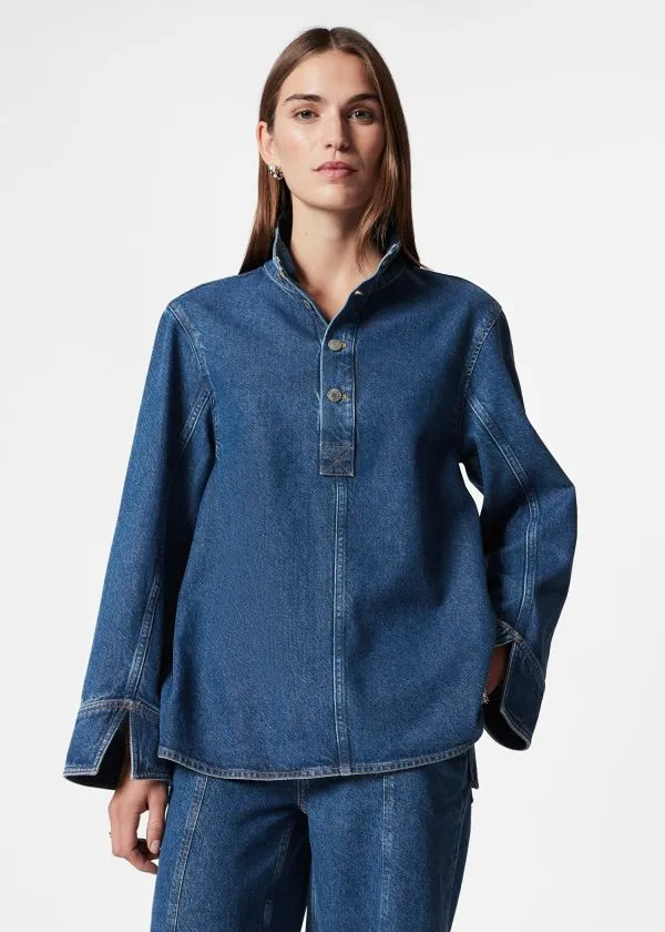 Women Blouses and Shirts and Other Stories FunnelNeck Denim Shirt Blue