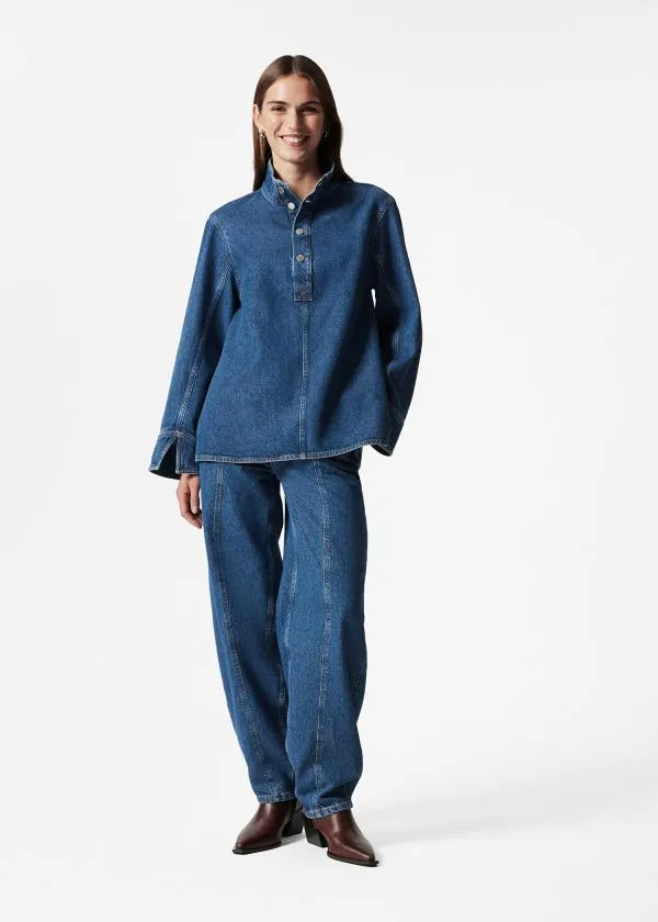 Women Blouses and Shirts and Other Stories FunnelNeck Denim Shirt Blue