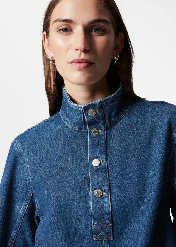 Women Blouses and Shirts and Other Stories FunnelNeck Denim Shirt Blue