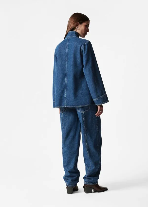 Women Blouses and Shirts and Other Stories FunnelNeck Denim Shirt Blue