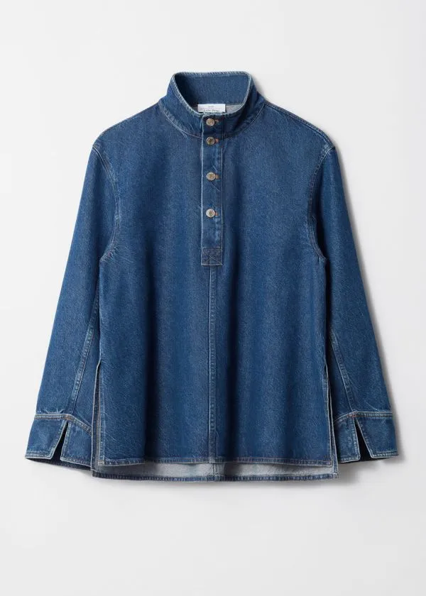 Women Blouses and Shirts and Other Stories FunnelNeck Denim Shirt Blue