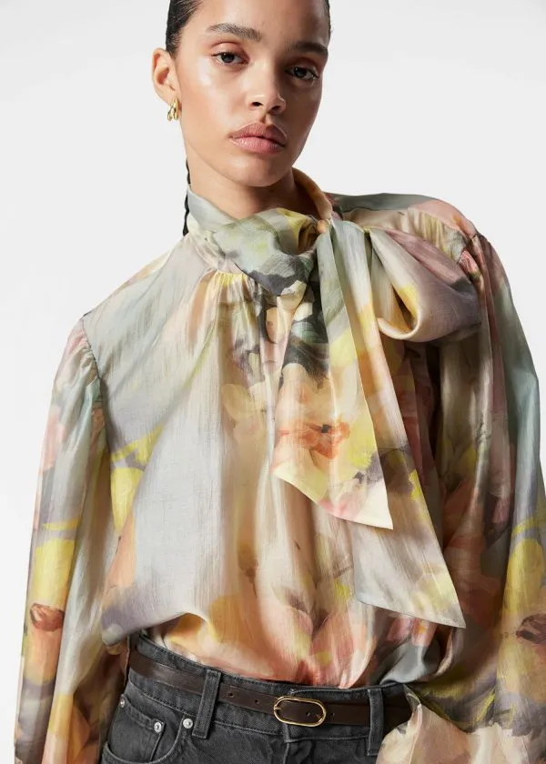 Women Blouses and Shirts and Other Stories PuffSleeve BowDetail Blouse Tan