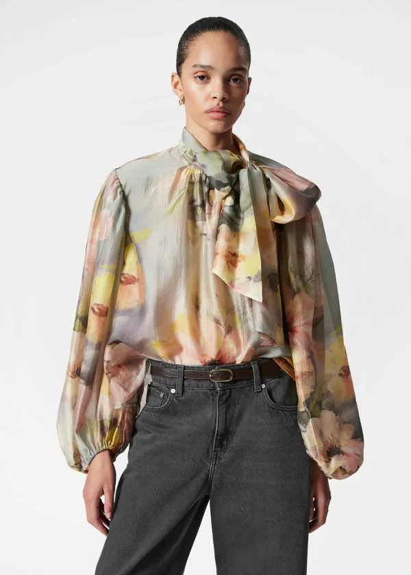 Women Blouses and Shirts and Other Stories PuffSleeve BowDetail Blouse Tan