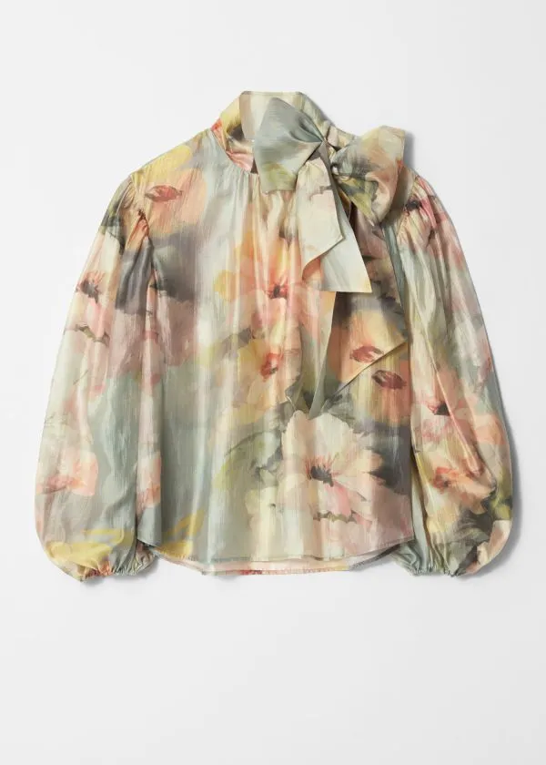 Women Blouses and Shirts and Other Stories PuffSleeve BowDetail Blouse Tan